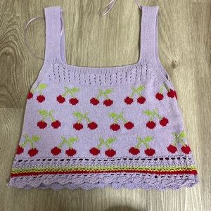 Zara Purple Cherries Sweater Tank - Size Small